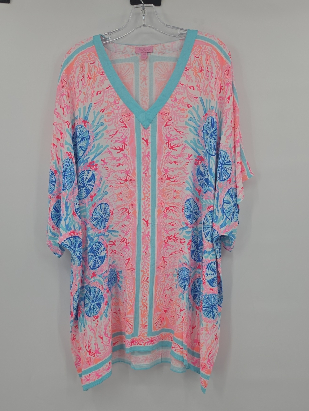 Lilly Pulitzer Thea Caftan Dress Pewter Pink Sole Seaurchin Engineered Size S/M